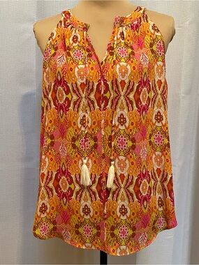Ladies ROSE + OLIVE Sleeveless V-Neck Halter Top Tassels Boho Floral Size L